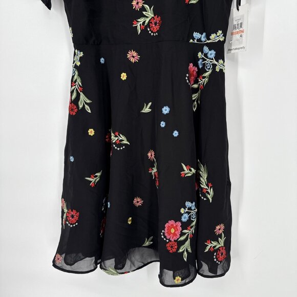 New Kensie Womens Size 2 Black Floral Embroidered Chiffon Back Cutout Dress - Picture 8 of 14